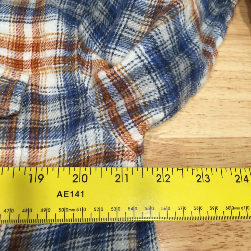 American Eagle Womens Flannel Shirt S Blue Orange Excellent Cropped Plaid Button - Picture 4 of 9